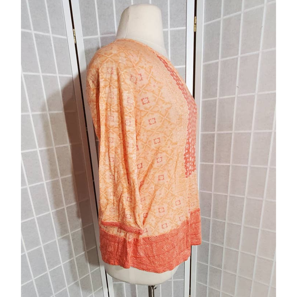 NWT Lucky Brand Women Orange 3/4 Sleeve V-Neck Shirt Top Tunic Plus Size: 1X - Picture 6 of 6